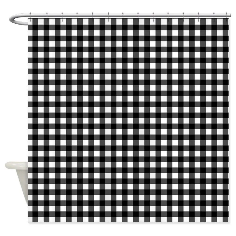 Black White Checkered Plaid Decorative Fabric Shower Curtain For