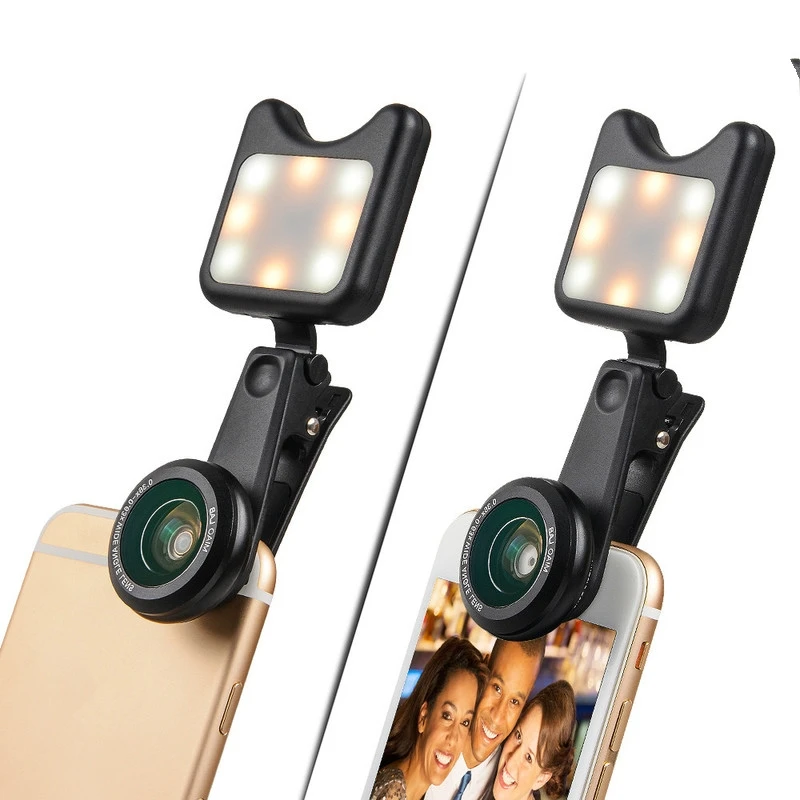 

Universal 3 in 1 phone camera lens wide macro lens + Led Fill light Lens Selfie Lentes for iPhone Samsung Lens smartphone