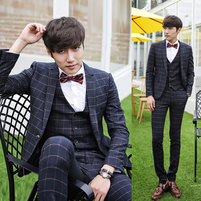 Autunno coreano slim plaid abiti da uomo e lo sposo best man abito da sposa british  fashion men suit (jacket + pant + vest) LCM203|dress swing|suit  sneakerssuit dress - AliExpress