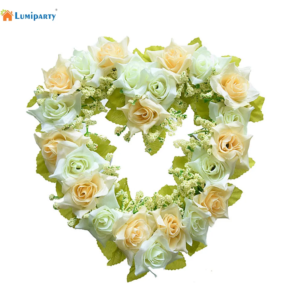 LumiParty Wedding Decoration Heart Shaped Artificial Flower Wreath Door