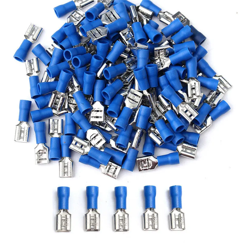 

20/50/100 Pcs/lot 6.3mm/15Amp Crimp Terminal Female Spade Connectors For 16-14AWG Cable Wire