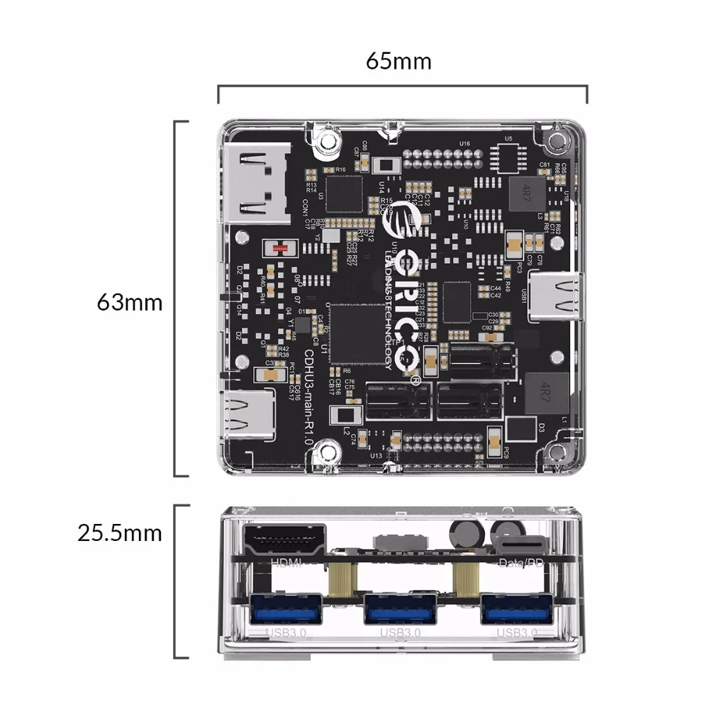 ORICO 5-в-1 Тип с разъемами типа C и Тип-C/HDMI/USB3.0 Порты концентратор прозрачный usb-концентратор изображения 4K 1G за считанные секунды передачи многофункциональный концентратор