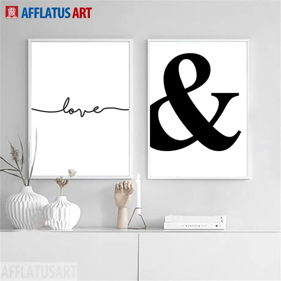 

AFFLATUS Love Letter Nordic Poster Wall Art Canvas Painting Posters And Prints Black White Wall Pictures For Living Room Decor