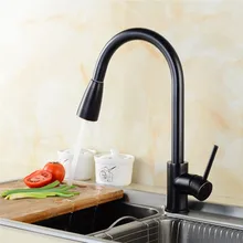 Полированный Черный латунный поворотный смеситель для кухонной раковины, вращающийся на 360 градусов кухонный смеситель, выдвижной спрей кухонный кран смеситель
