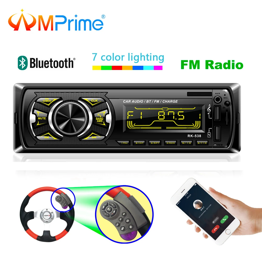 AMPrime Autoradio 1din Car Radio Bluetooth 1 din car stereo Player Phone AUX MP3 FM/USB/Radio