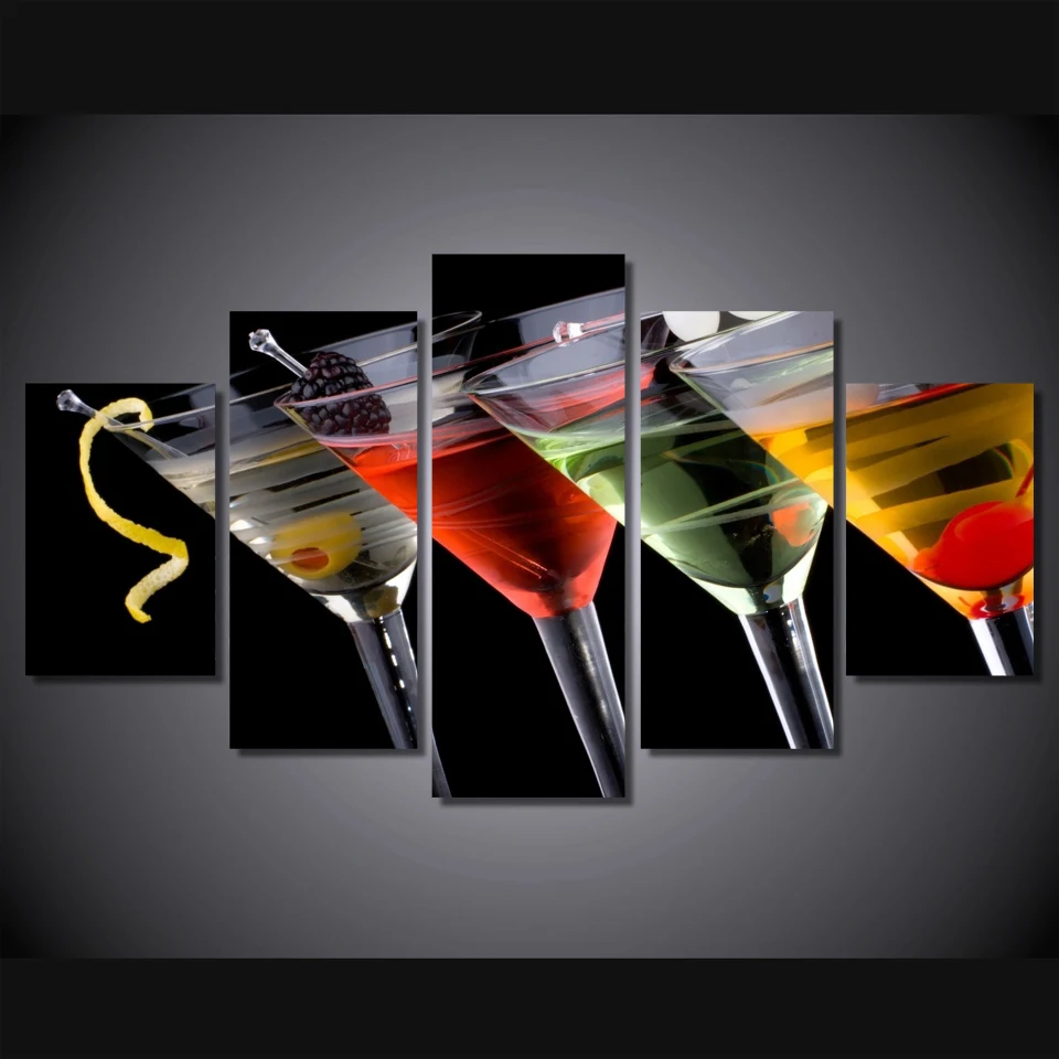 Wall Picture For Living Room Home Decoration Canvas Prints 5 Panel Colorful Wine Landscape Framework Painting Abstract Art YGYT