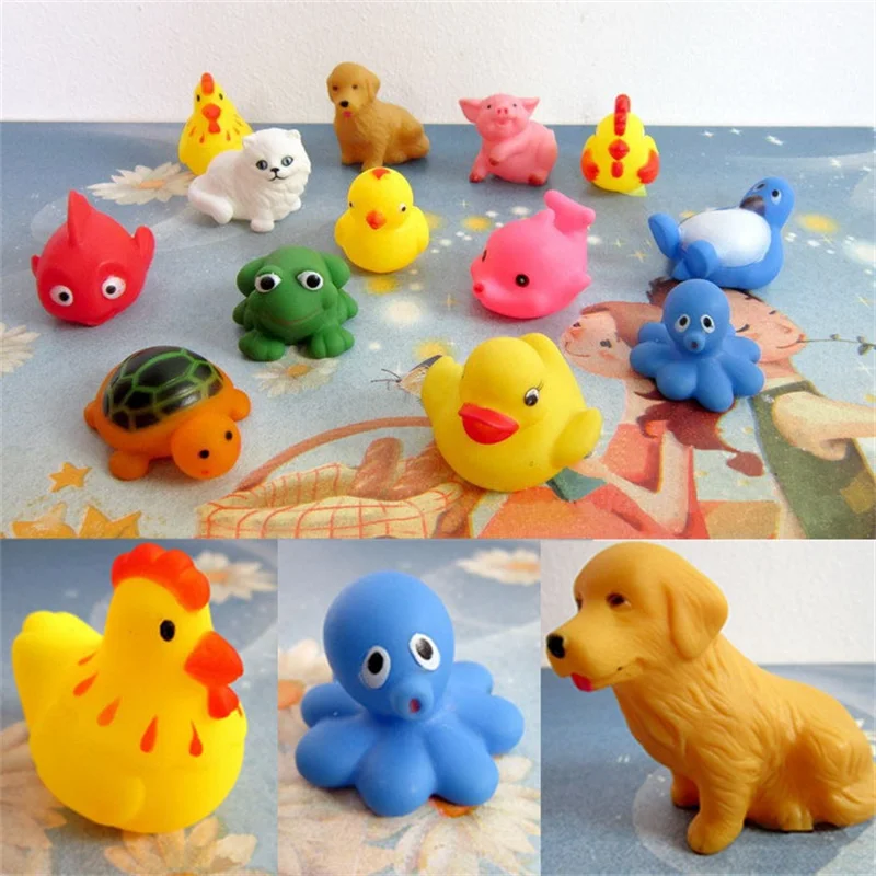 One Dozen 13pcs Rubber Animals With Sound Baby Shower Party Favors Toy