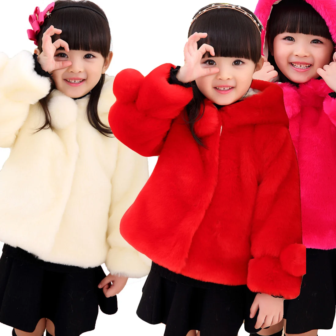 Children Girls Winter Coats New  Fashion Brand Thick Fake Fur Warm Baby Jacket Solid Casual Hooded Kids Clothes Outwears
