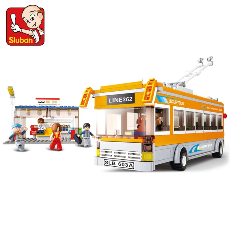 

Sluban model building kits compatible with lego city bus 766 3D blocks Educational model & building toys hobbies for children