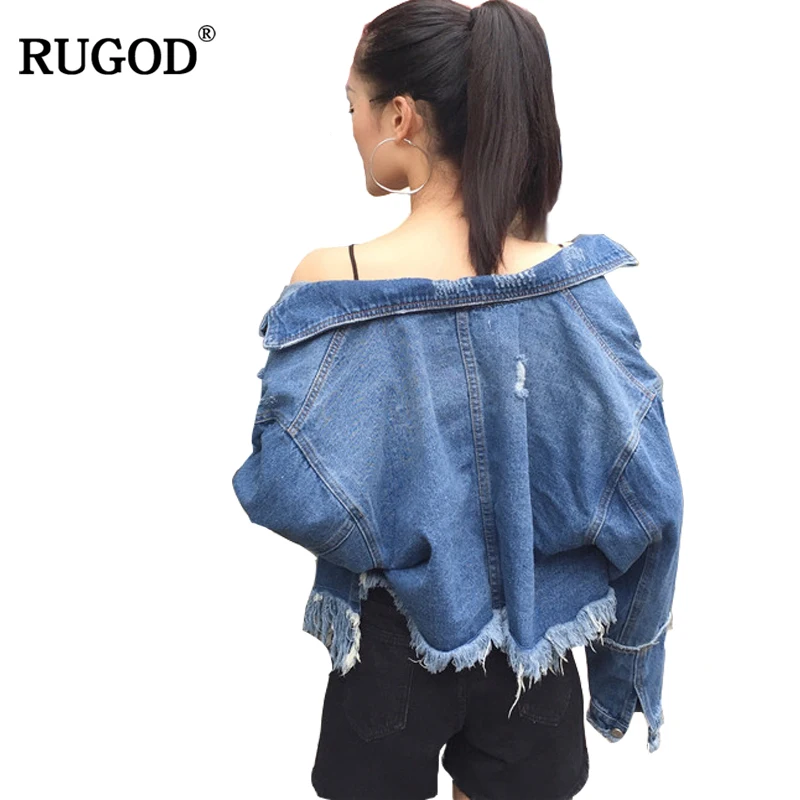 RUGOD Fashion Blue Tassel Jeans Jacket Turn down Collar