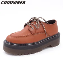 Новинка года; сезон весна-осень; женские туфли-оксфорды; обувь Martin из искусственной кожи; повседневная обувь на толстой подошве в стиле Харадзюку; Желтая обувь в стиле панк