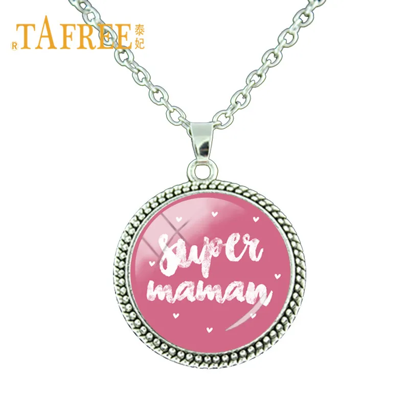 

TAFREE Super Maman Charms Necklace French Merci Maman Pendant Statement Jewelry The Best Gift For Mother Birthday Gift MM107