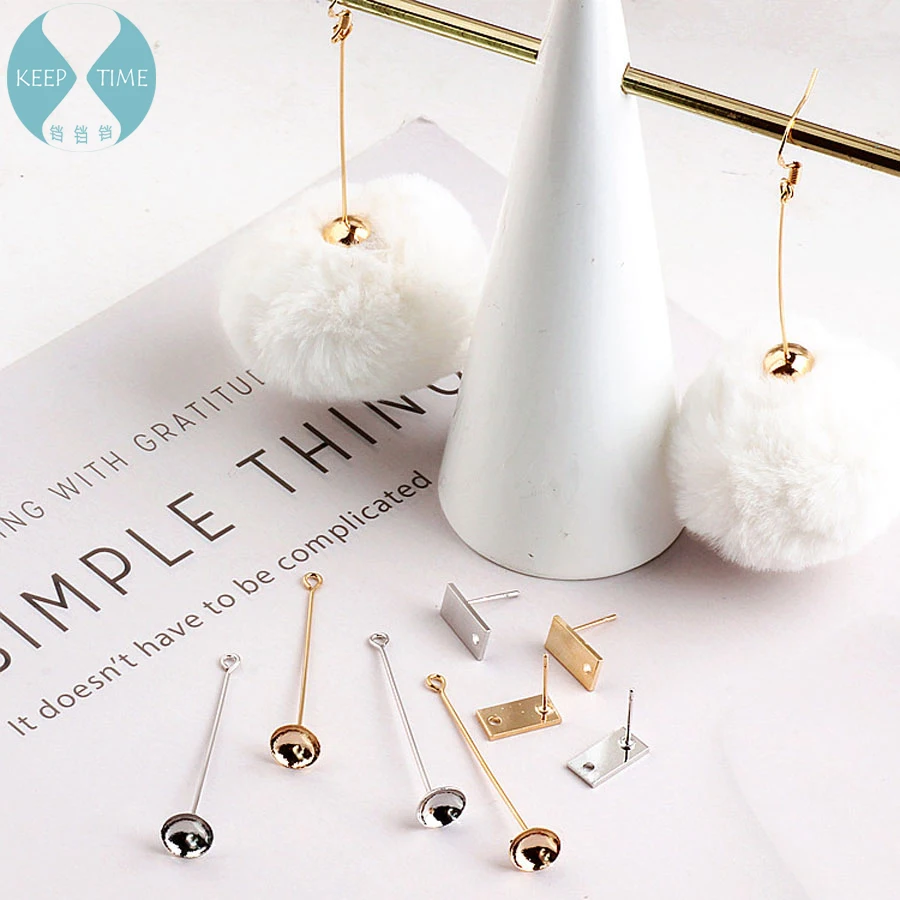 

DIY ear jewelry accessories with gold plating copper belt hanging support oblong perforated ear nail pendant earrings materials