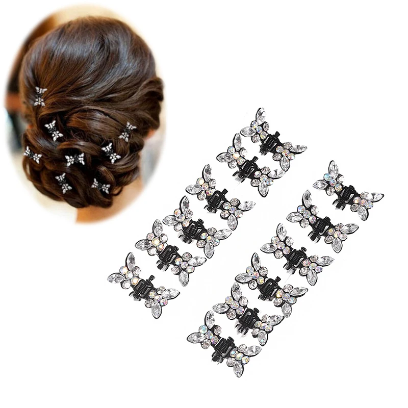 

M MISM 1Set=12PCS Girls Princess Rhinestone Mini Hair Claws Barrettes Beautiful Cute Sweet Animal Hair Clips Clamps Accessories