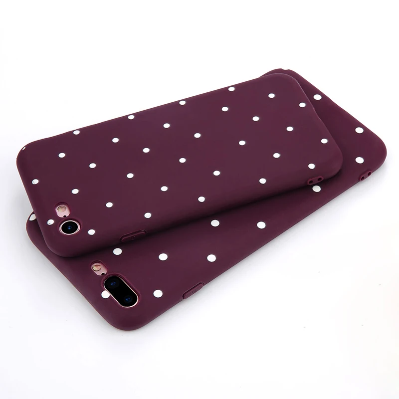 

JASTER Wave Point Phone Case For iPhone 8 Plus Wine Red Ploka Dots Soft TPU Back Cover For iPhone X XR XS Max 7 6 S Plus 5 5S SE