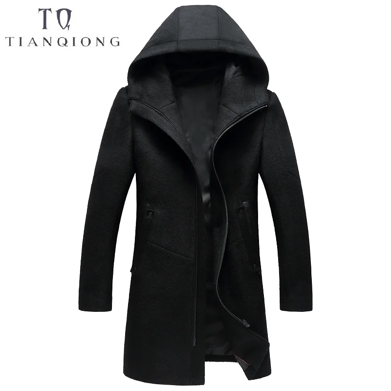 Осенне-зимнее Новое Стильное роскошное высококачественное мужское шерстяное пальто, толстый теплый однотонный Тренч на молнии, куртки для мужчин - Цвет: Черный