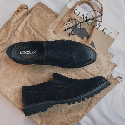 Chaussures Cuir Mosaïque Japonais Irrégulière En Hommes Style De Aider Black Sauvage Pour Bullock Trou Lumière Pédale Mode Bas Décontracté Noir q34AjLc5R