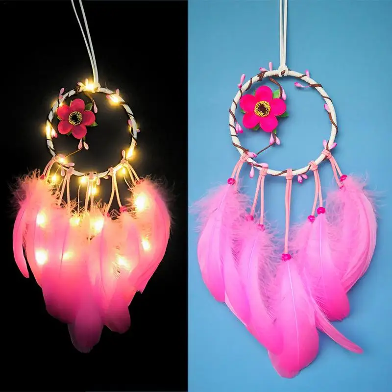 

New Arrival Ins mini rose red sea otter dream catcher light dream catcher wind chime feather pendant home decoration