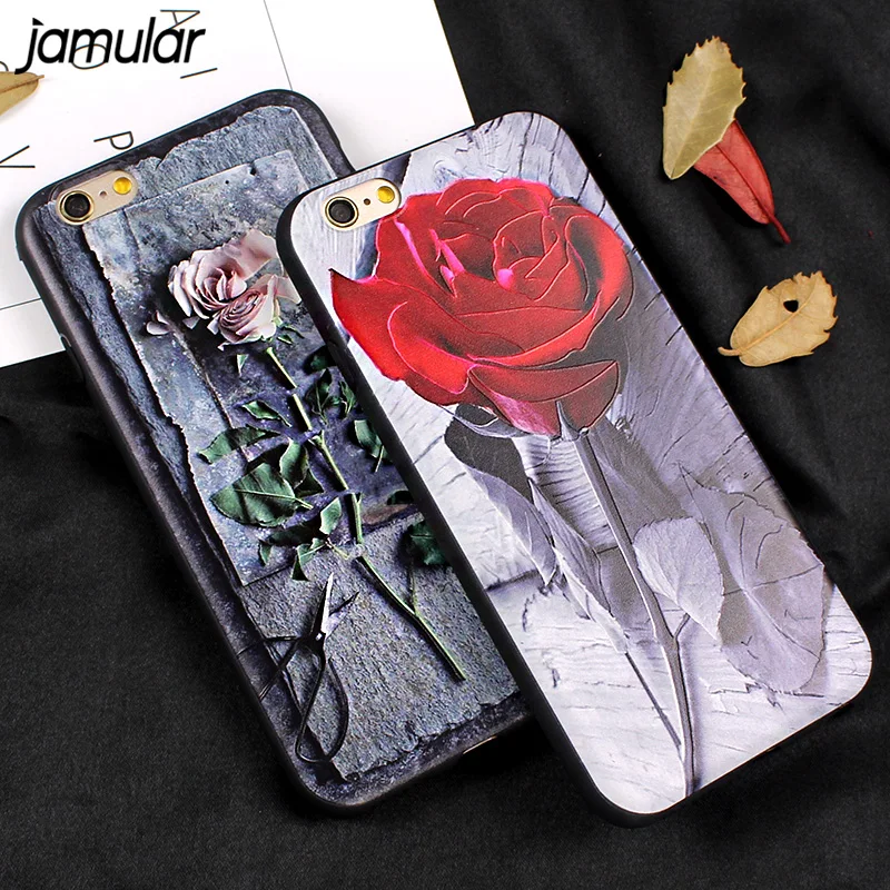 

JAMULAR Rose Silicone Phone Case for iphone 6 6s Plus 5s SE Floral Soft Cases for iPhone X 8 7 Plus Cover for iPhone 7 6s Plus