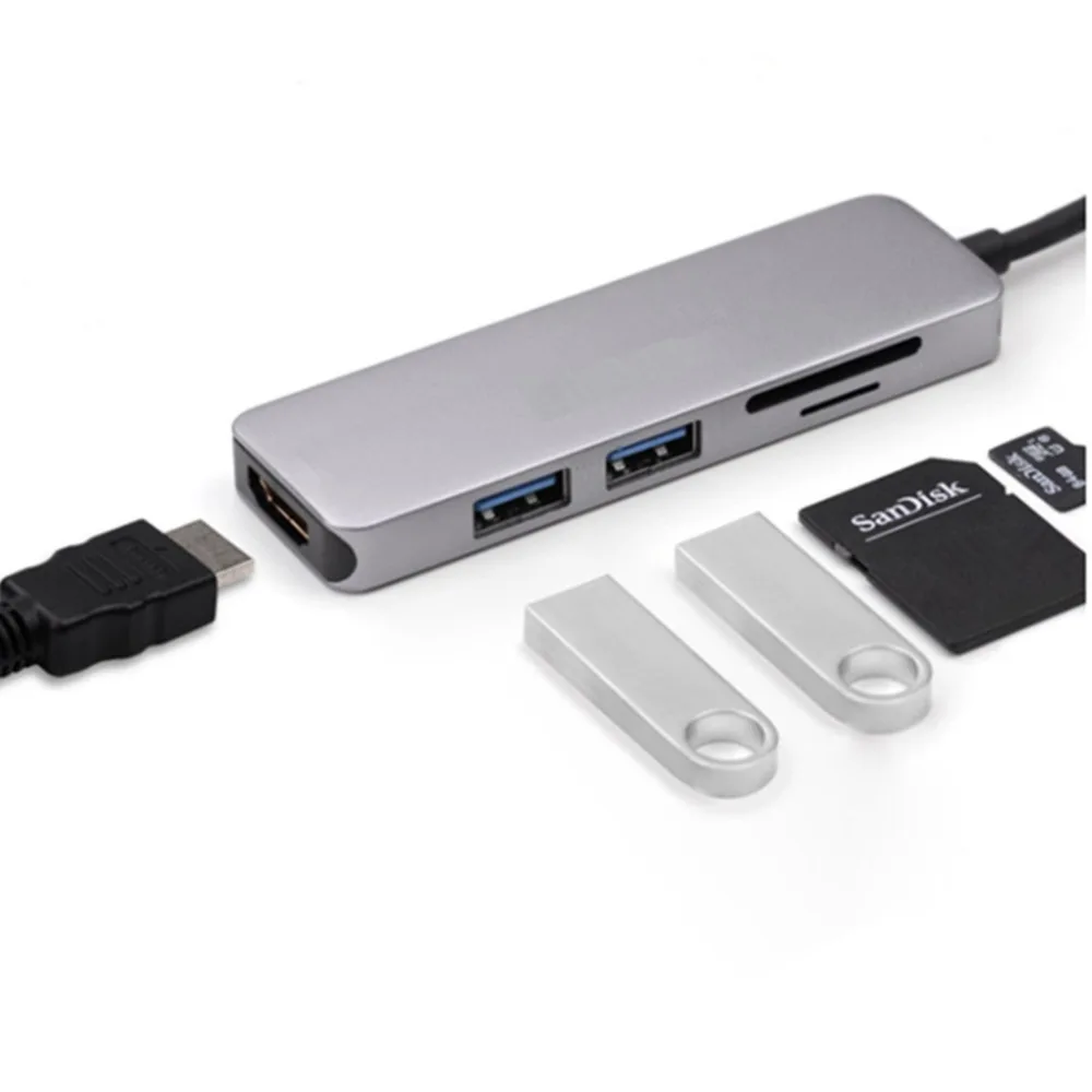 5 в 1 концентратор USB Type C адаптер конвертер с 4K HDMI SD/TF кардридер и 2 3 0 порта для MacBook
