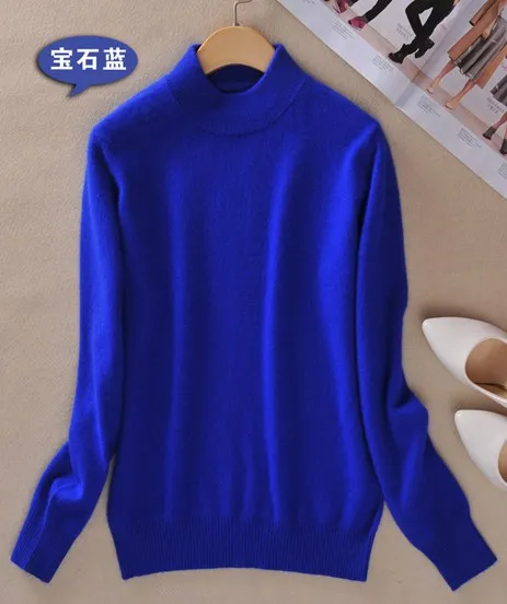 Осенний и зимний женский кашемировый свитер с полувысоким воротником, Короткие комплекты, свитер для самостоятельного выращивания, Одноцветный wi - Цвет: Sapphire blue