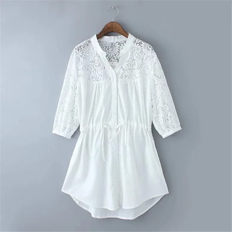 Lace Embroidery Star Cotton Girls' Half Sleeve Lace Hollow Out Shirt