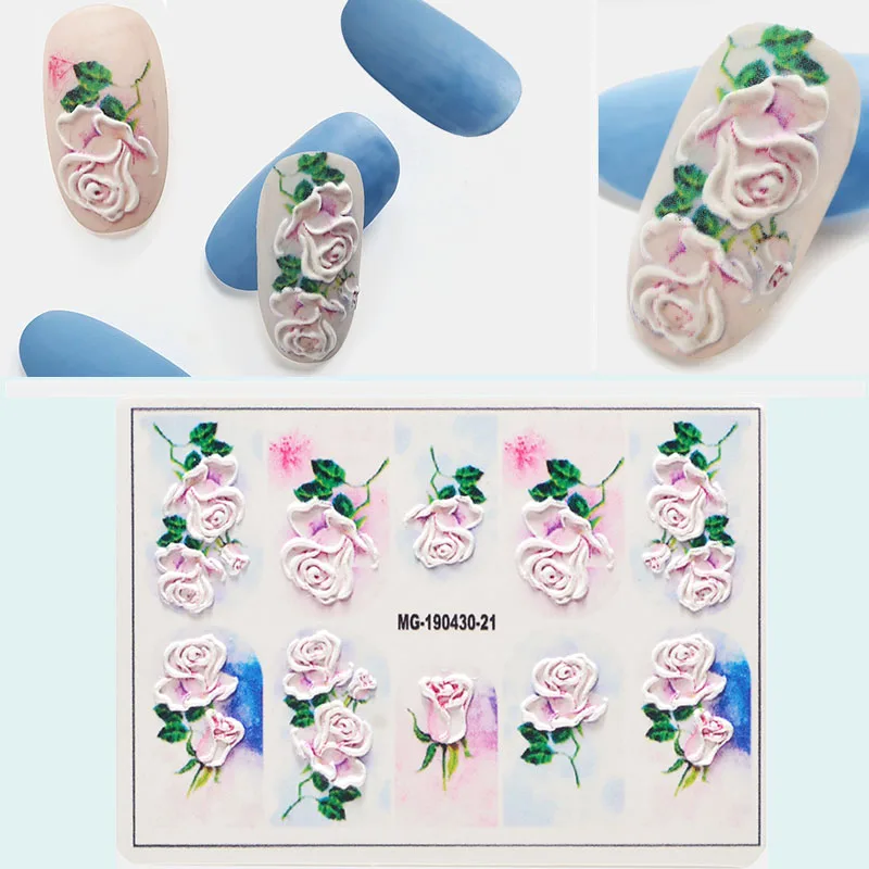 3D акриловая Выгравированная наклейка с цветком для ногтей, тисненый цветок розы, десертная линия, Водные Наклейки для ногтей, эмаистичные наклейки для ногтей, водная горка - Цвет: 5