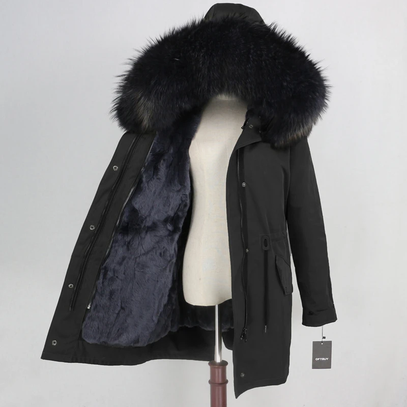 Discount OFTBUY Waterproof Long Parka Real Fur Coat Winter Jacket Women Natural Raccoon Fur Collar Real Rabbit Fur Liner Detachable Warm 27