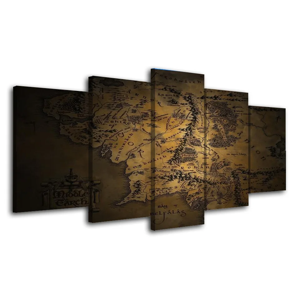 

5 Pieces Wall Art Picture For Living Room Geographical Map Posters And Prints Modular Canvas Painting Home Decor Poster Vintage