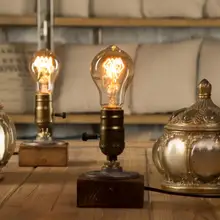 Atenuador Vintage decoración Industrial lámpara de mesa Edison bombilla de madera lámpara de escritorio Retro iluminación decoración del hogar antigua luz de noche Pantalla de arte