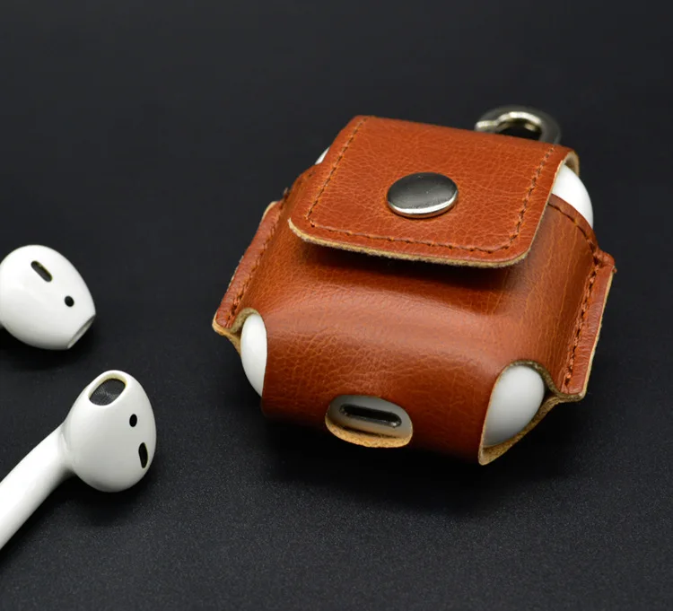 Wireless Bluetooth Charging Headphone Case PU Leather Hanging Buckle Cover for airPods Organizer 
