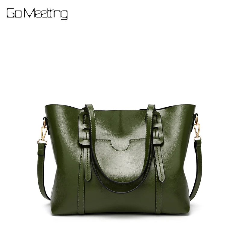

Go Meetting Women Bag Oil wax Leather Handbags Luxury Lady Hand Bags Pocket Women Shoulder Messenger Bag Big Tote Sac Bols