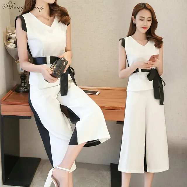 Cheap Elegant Patchwork Two-piece Suit Elastic Waist Women Summer Suits Female Summer Pantsuits CC577 Cheap Elegant Patchwork Two-piece Suit Elastic Waist Women Summer Suits Female Summer Pantsuits CC577