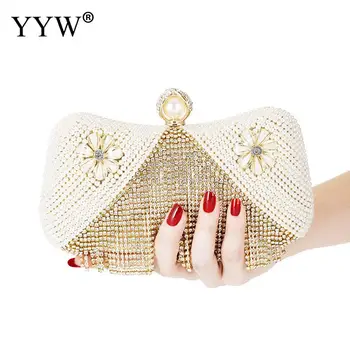 

Clutch With White Rhinestones Tassel Evening Party Handbag Bead Clutch Wedding Elegant Flower Shape Banquet Wallet Purse 2019