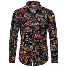 Винтажная рубашка с принтом Пейсли для мужчин Camisa Masculina брендовая мужская рубашка с длинными рукавами приталенная гавайская рубашка Chemise Homme