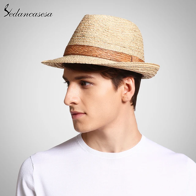 Classic male fedora straw hat UV protection summer sun hats for man ...