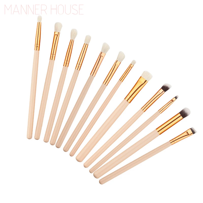 

MANNER HOUSE 12PCS Complete Eye Makeup Brush Set Eyeshadow Eyeliner Blending Pencil Makeup Brushes Rose Golden Handle Aluminum