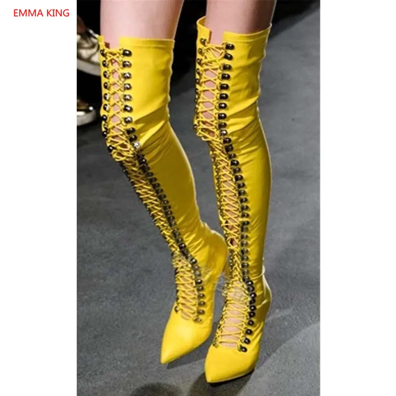 

Cross-Tied Over The Knee Boots Women Spring Autumn Cut-Out Shoes Sexy Thin High Heels 2018 Luxury Leather Thigh High Boots Woman