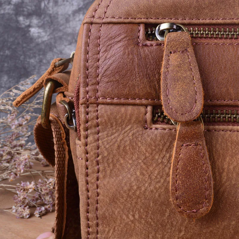 EUMOAN Vintage handmade men's bags, one-shoulder slanted leather mail bags, casual cowhide trend men's bags