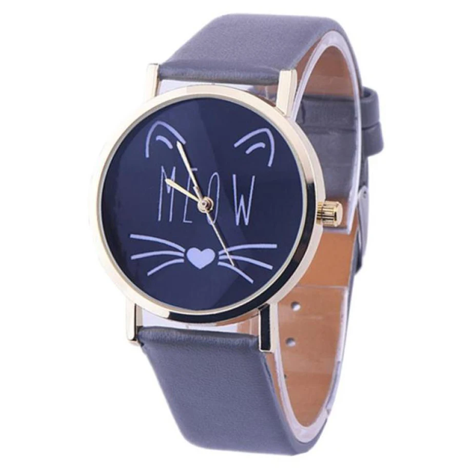 Женские часы с серым котом кожаный ремешок кварцевые женские часы женские наручные часы Relogio Feminino Montre Femme Reloj Mujer