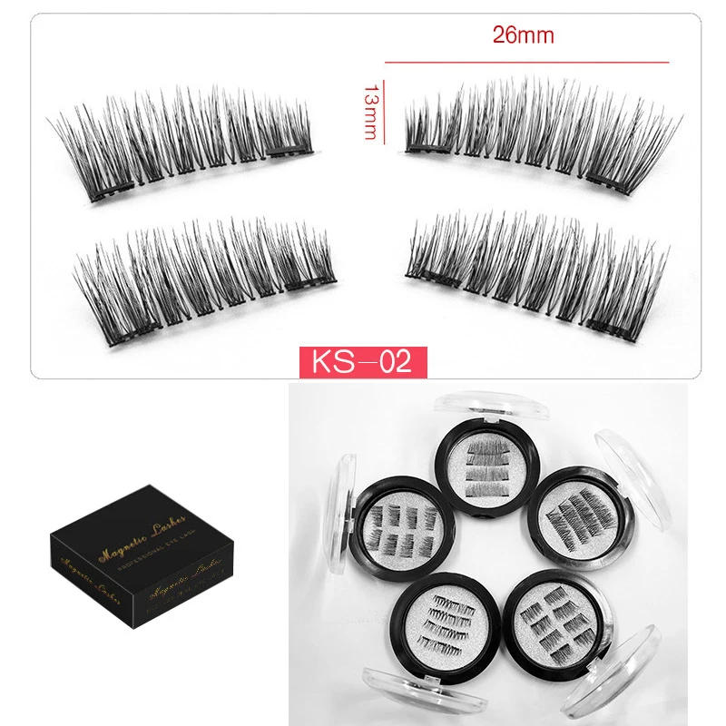 

3D Double Magnetic Eyelashes on magnets Natural No-glue Fake Eye Lashes Magnet False Eyelash Extension 4Pcs/Set Handmade
