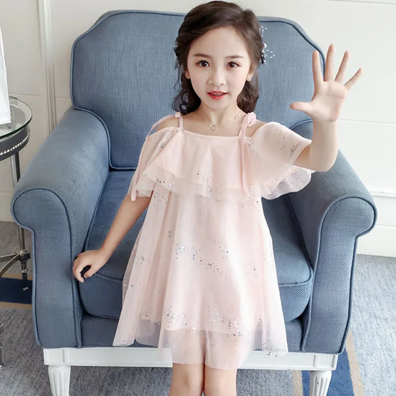 

Girls Dresses 2019 Summer New Children's Wear Girls Ladies Sparkling Sequins Full Version Of The Mesh Sweet Suspender Dress
