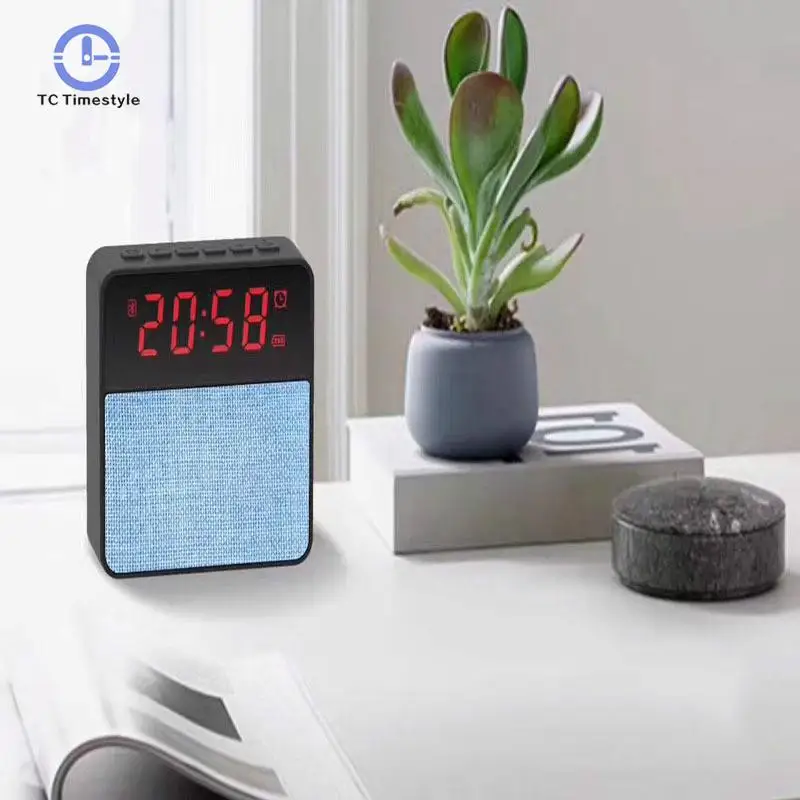 Fabric LED Alarm Clock Wireless Bluetooth Speaker Fm Radio Hands-free Calling Desktop Clocks Bedroom Living Room Home Decor | Дом и сад
