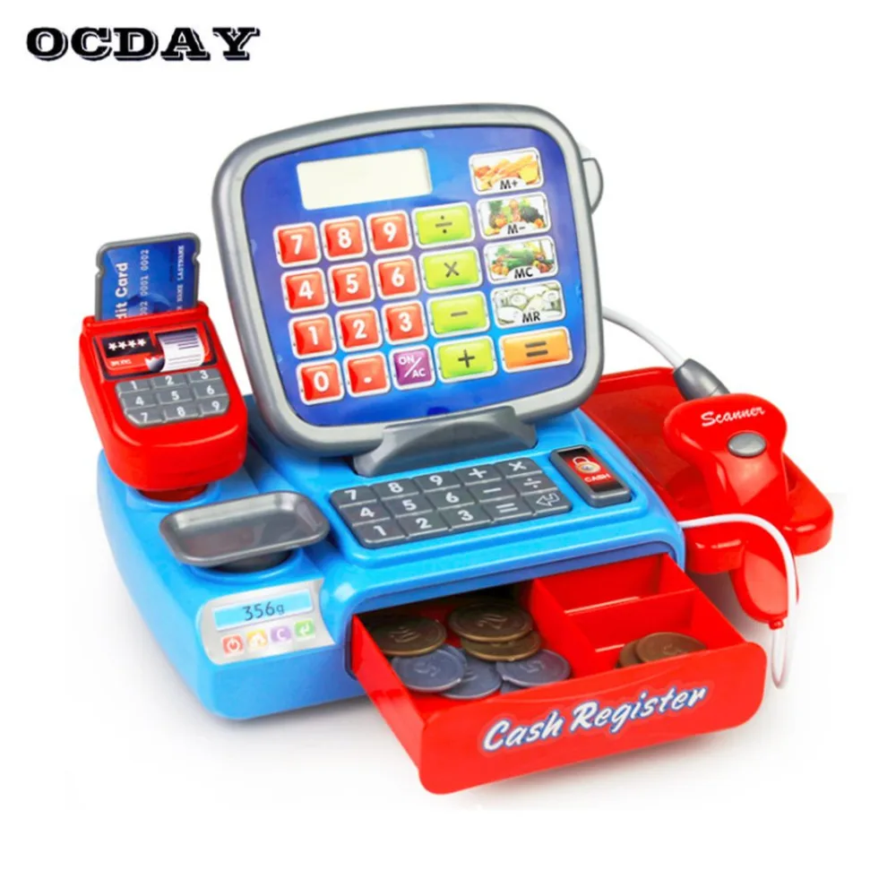 OCDAY моделирование электронный кассовый аппарат калькулятор игрушка с монетами кассовый калькулятор образование ролевые игры игрушки для