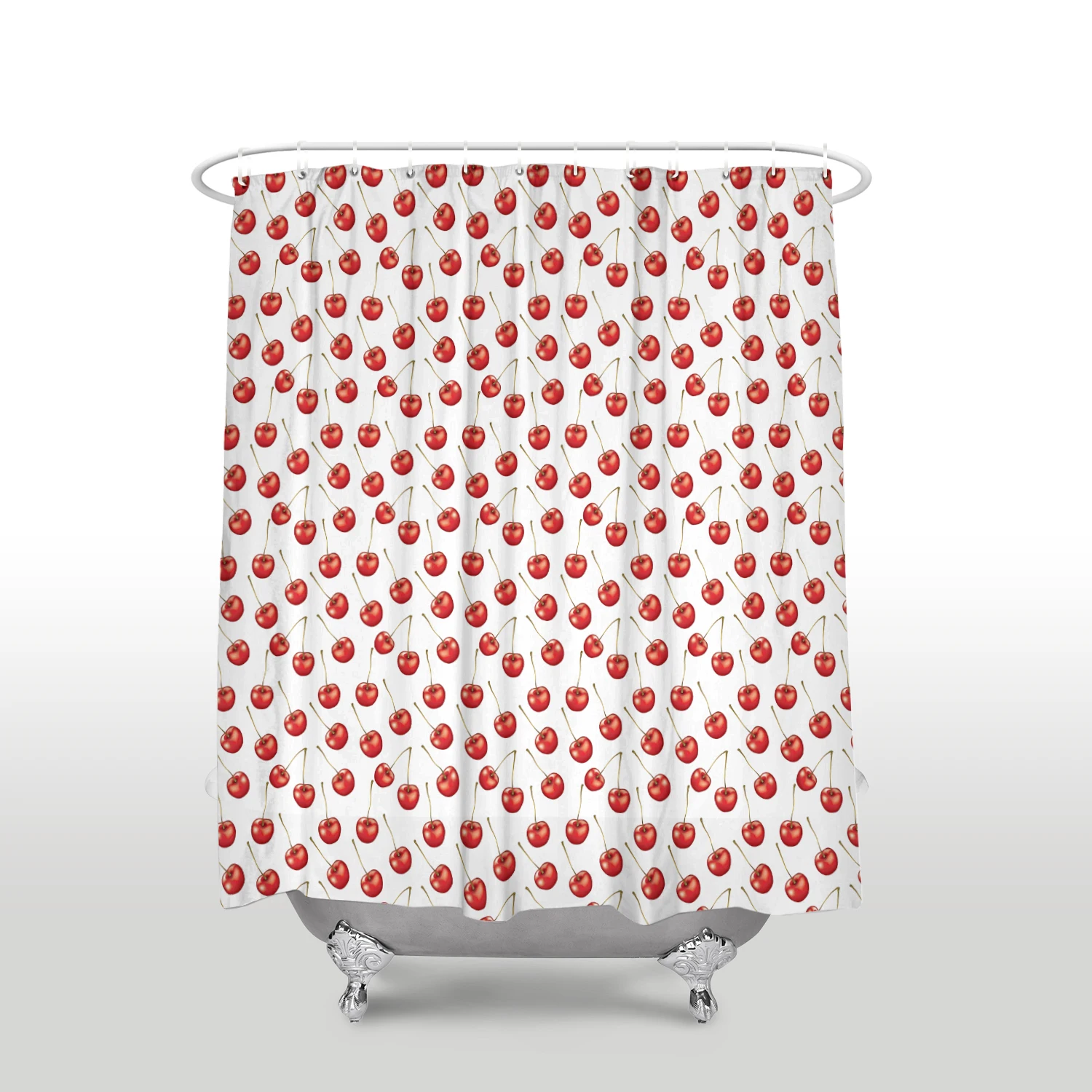 

New Arrival Waterproof Cherry Printed Shower Curtain with Hooks Polyester Fabric Fruit Bathroom Curtains for Home Decorations