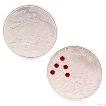 

2018 Meaningful Merry Christmas Rhinestone Silver Plated Commemorative Challenge Coin Souvenirs Noncurrent Coin