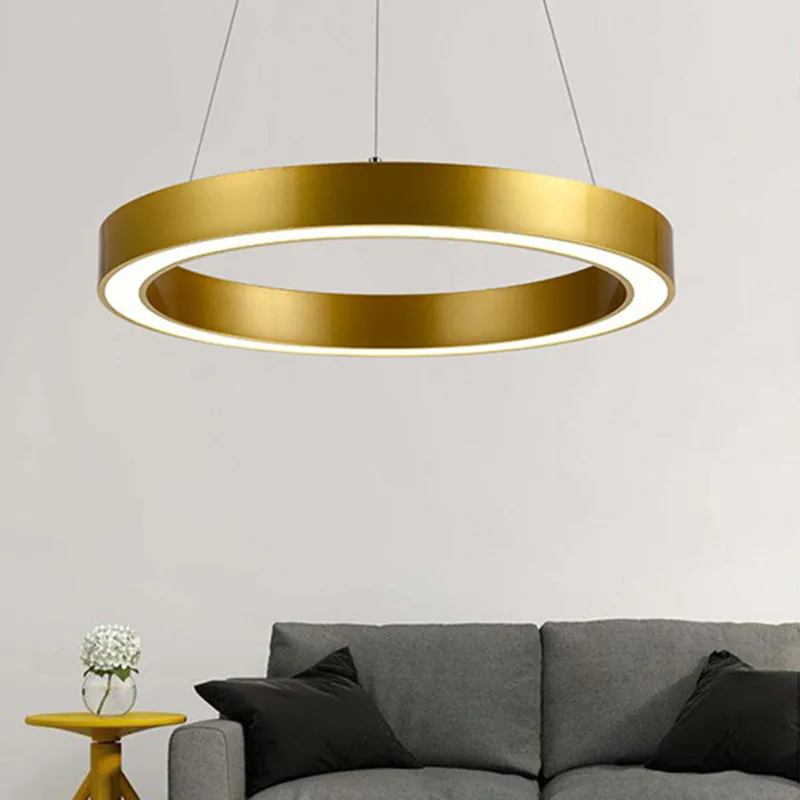 

Office LED Bedroom Chandelier Lighting Ring Shape Simple Modern Art Restaurant Golden Home Decorate LED Hang Light Free Shipping