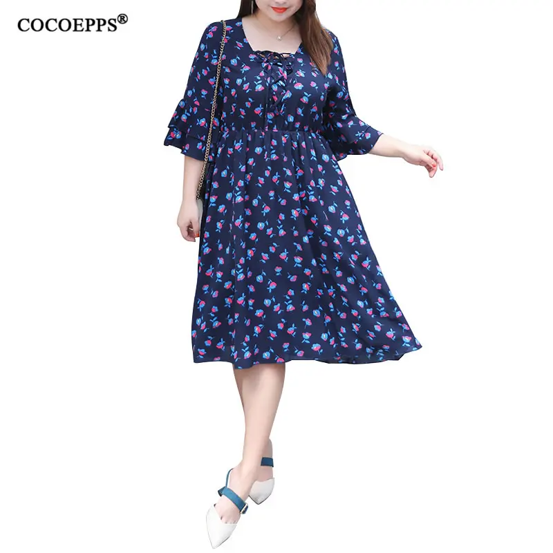 Женское шифоновое платье большого размера Повседневное с цветочным принтом плюс