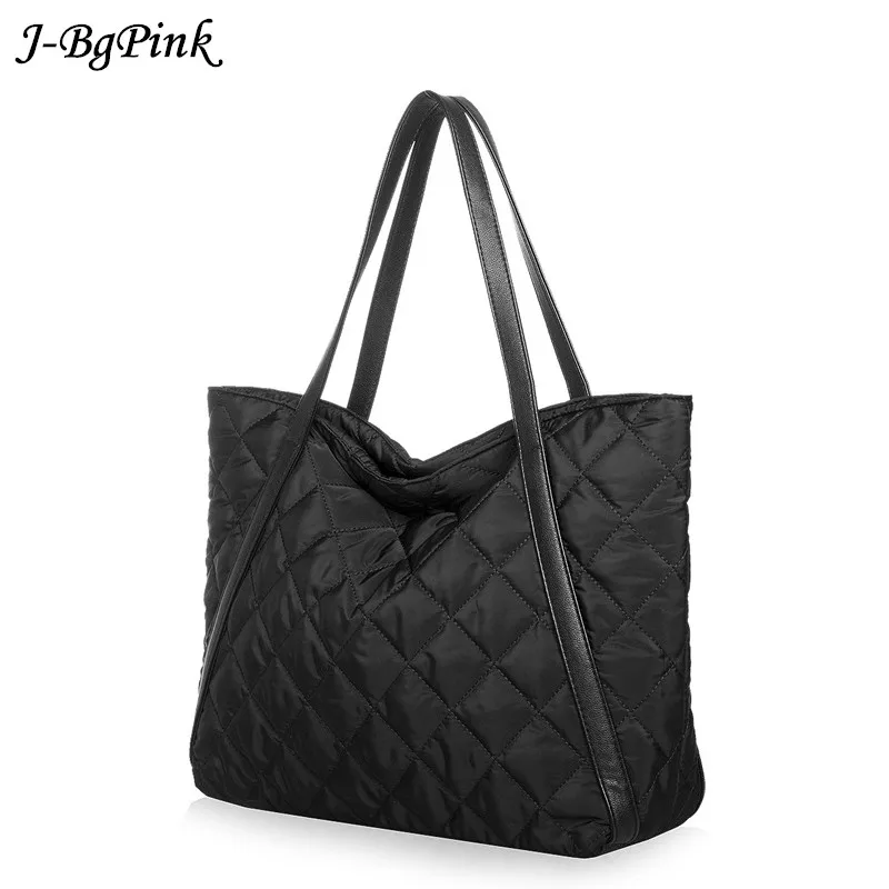 Bolsas de Lona Bolsa de Espaço de Algodão para Baixo Acolchoado de Penas Bolsas de Grande Bolsa de Nylon de Malha Mulheres Ombro Capacidade Inverno Quente