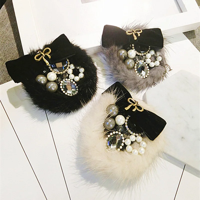 

Korea Handmade Luxurious Vintage Rhinestone Pearl Mink hair Badge Brooches Pins Fashion Jewelry For Woman Accessories-JQGWBH007E